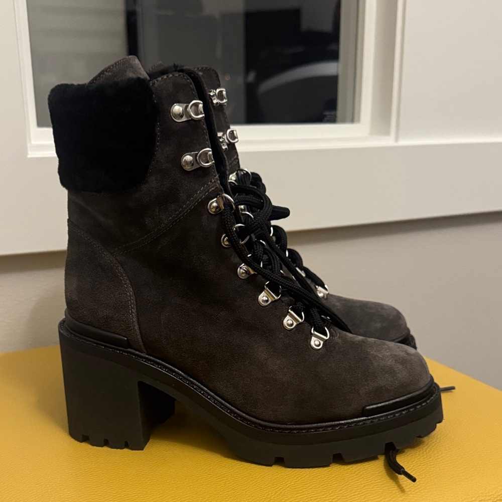 Aquatalia Charcoal Suede Lace-Up Boots